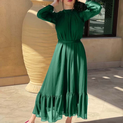 Basil Green - High-neck detailed chiffon dress