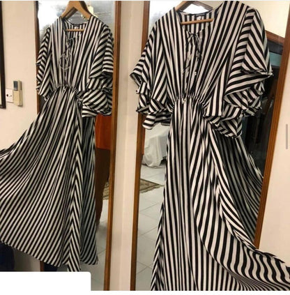 Butterfly Patterned Black Lined Long Dress