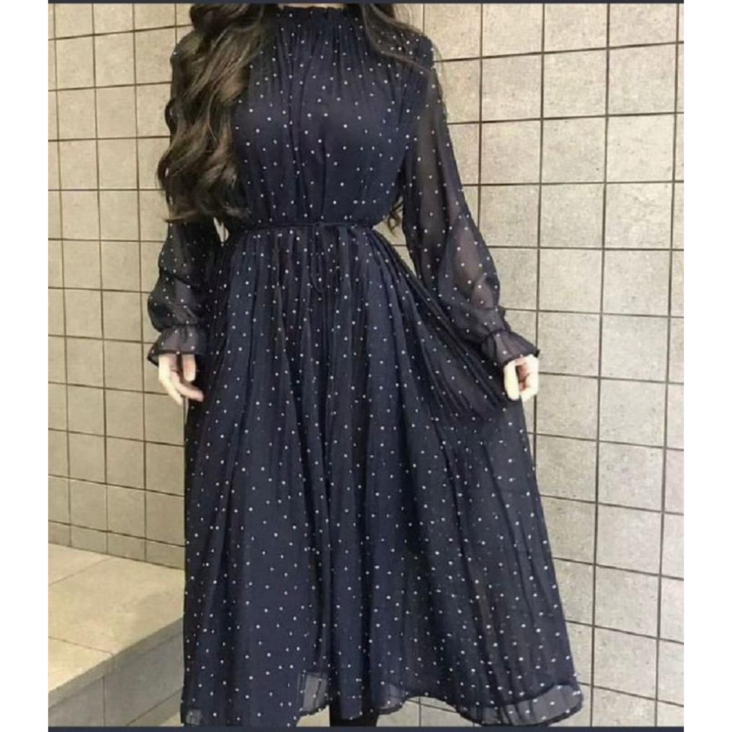 BLACK POLKA- Signature Black Long Chiffon Dress